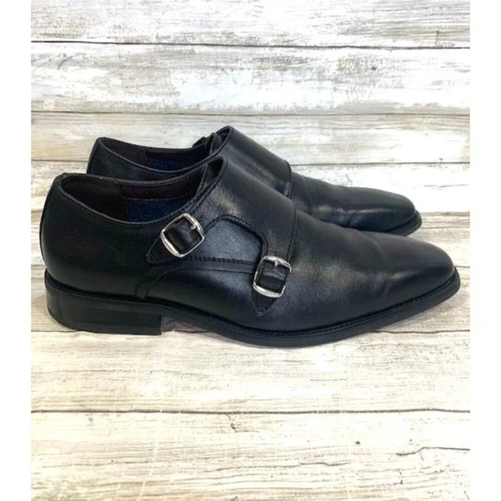 La Milano Men's Black Leather Double‎ Monk Strap Dress Shoes Size 10.5